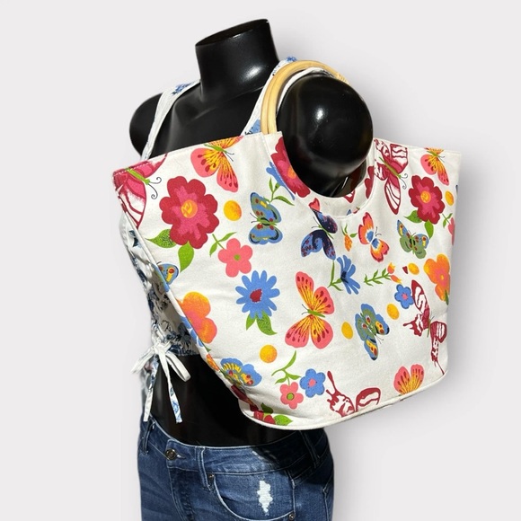 Lancome Butterfly Shoulder Bag White Handbag Cotton Canvas Purse Accessory Bugs - Picture 2 of 3